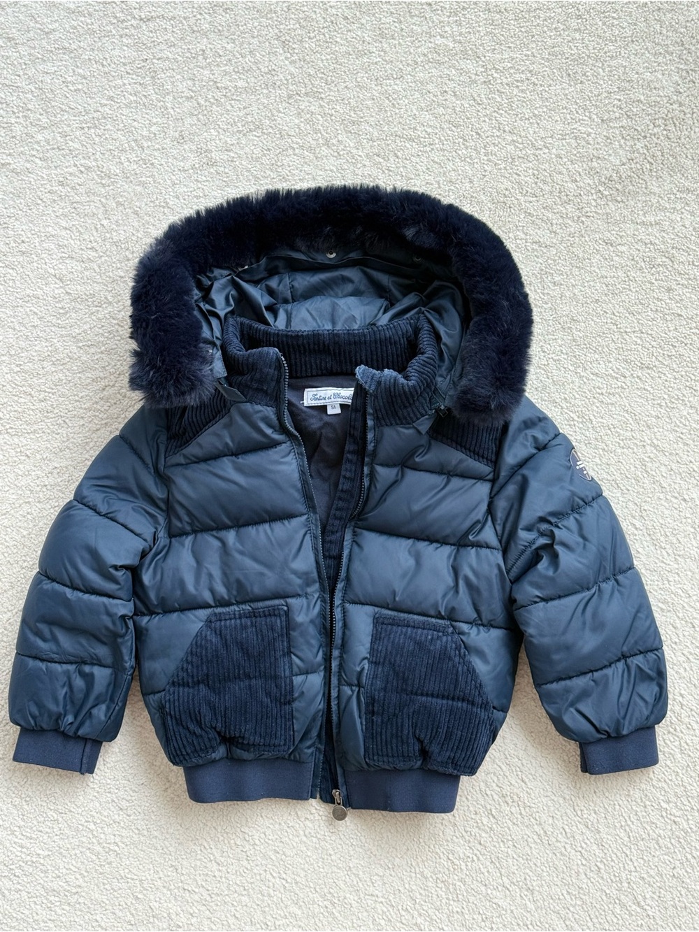 Tartine et Chocolat Navy Faux Fur-Trim Puffer Jacket
